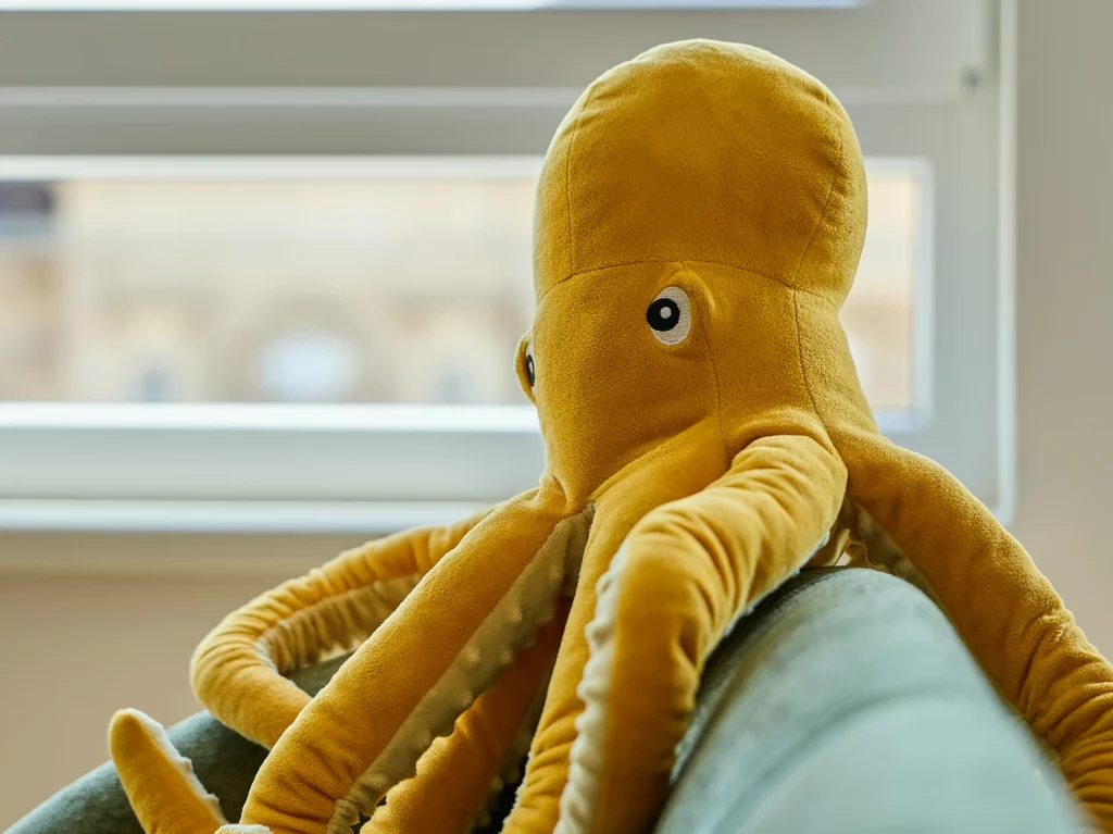 Detailaufnahme eines Kuscheltier-Kraken